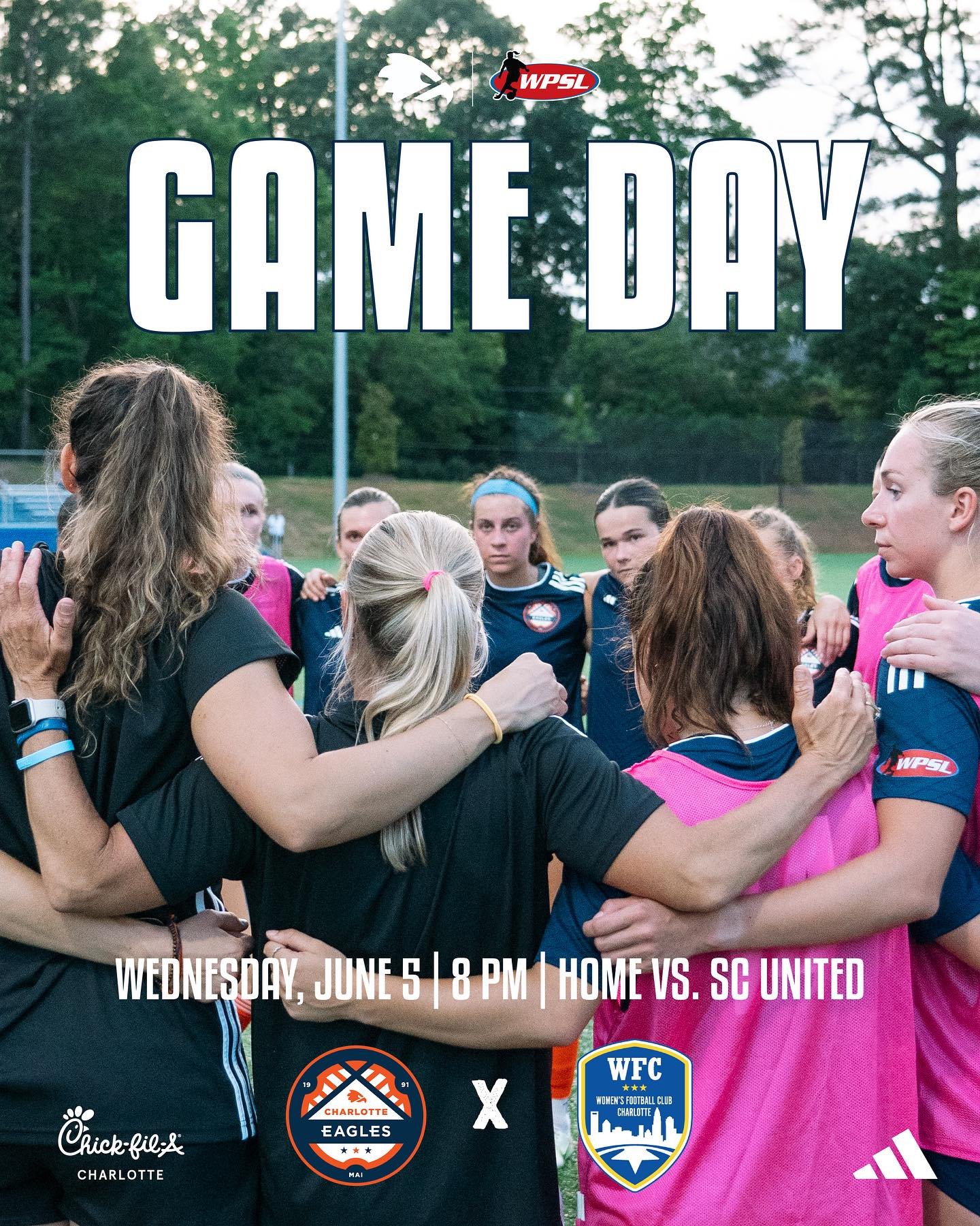 🌟 WPSL Home Game ➡️ TONIGHT @ 8 PM 🌟

Cheer on the Eagles as they take on @wfccharlotte 🦅 ⚽

🆚 Women&rsquo;s Football Club of Charlotte
⏰ 8:00 PM
📍 HOME - Charlotte Christian Guy Field
📱 Livestream - Link in Bio

#SoliDeoGloria #WPSL