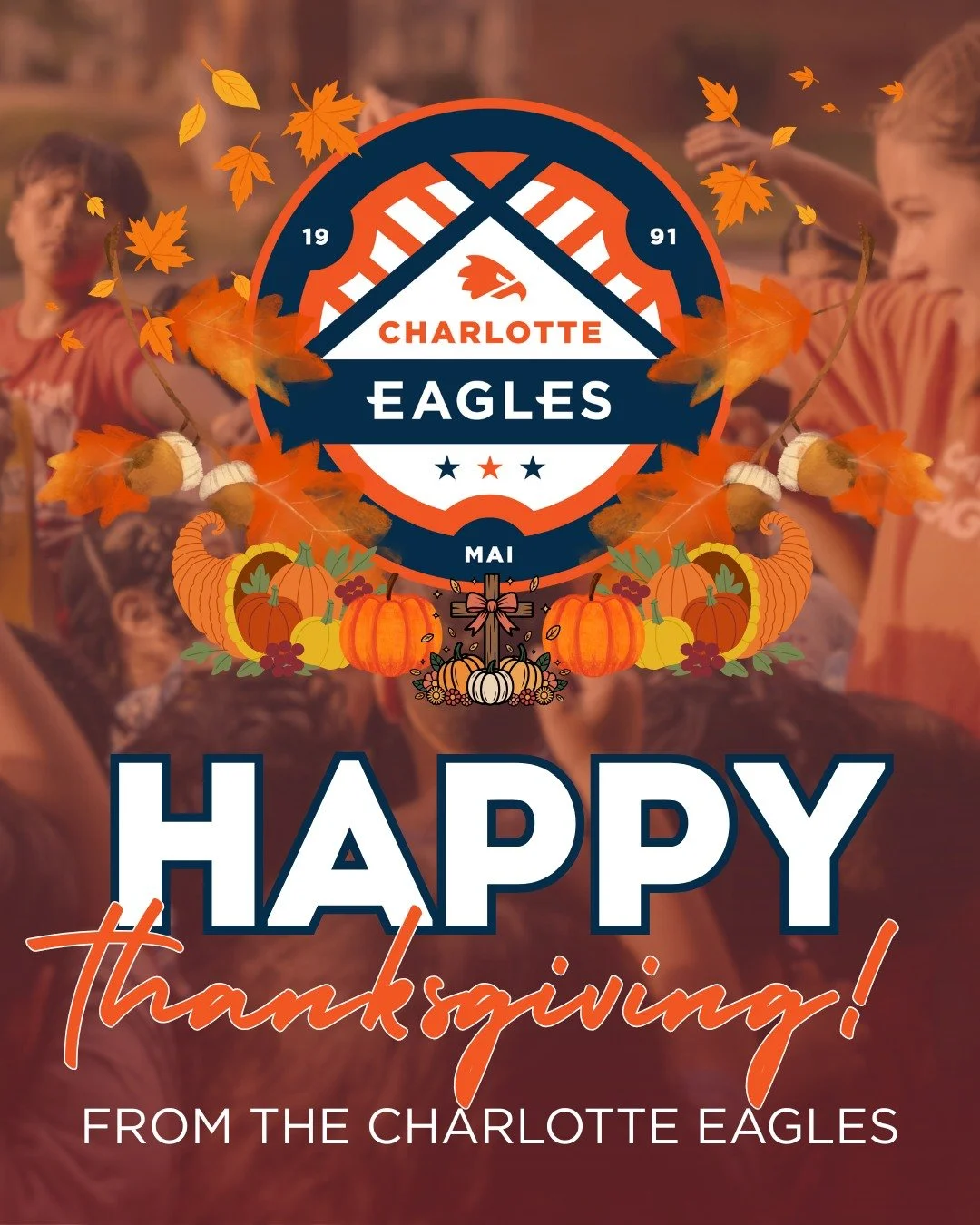 Happy Thanksgiving from the Charlotte Eagles 🦃🧡

We're so thankful for our Eagles family and for the countless ways in which the Lord works through this ministry 🙌

Psalm 136: 1 - &ldquo;Give thanks to the Lord, for he is good, for his steadfast l