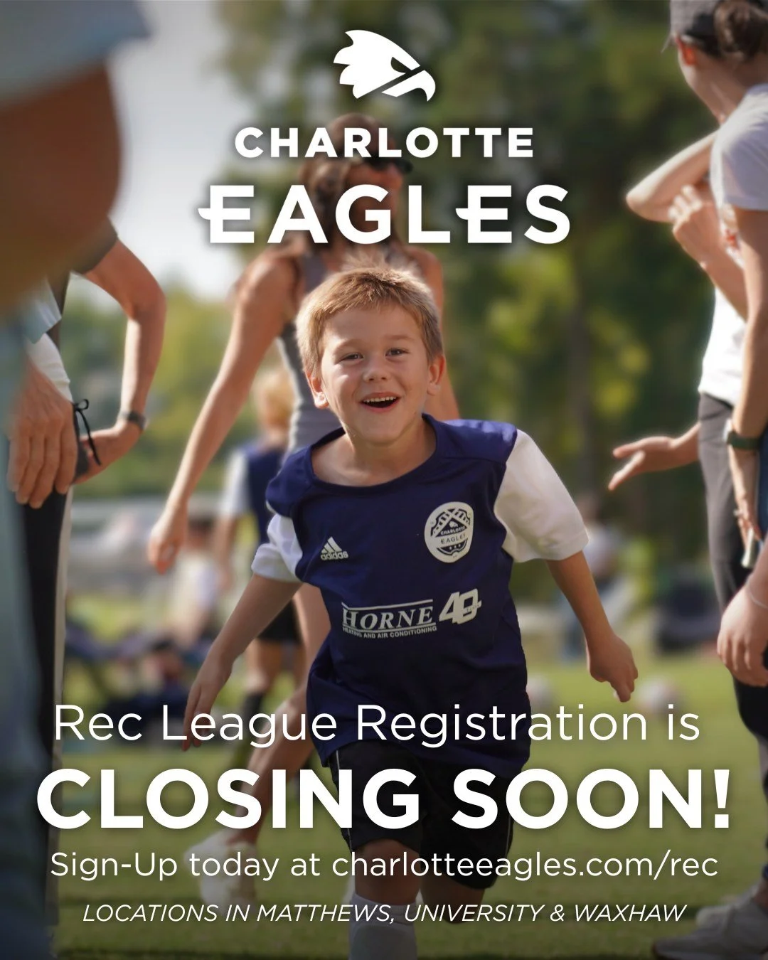 🚨Registration for the Charlotte Eagles Rec League is closing soon! 🚨

Registration closes this Sunday! Sign Up at charlotteeagles.com/rec 🦅 We can't wait to see you this spring! 👏

#SoliDeoGloria 

---------------

#CharlotteEagles #CharlotteSocc