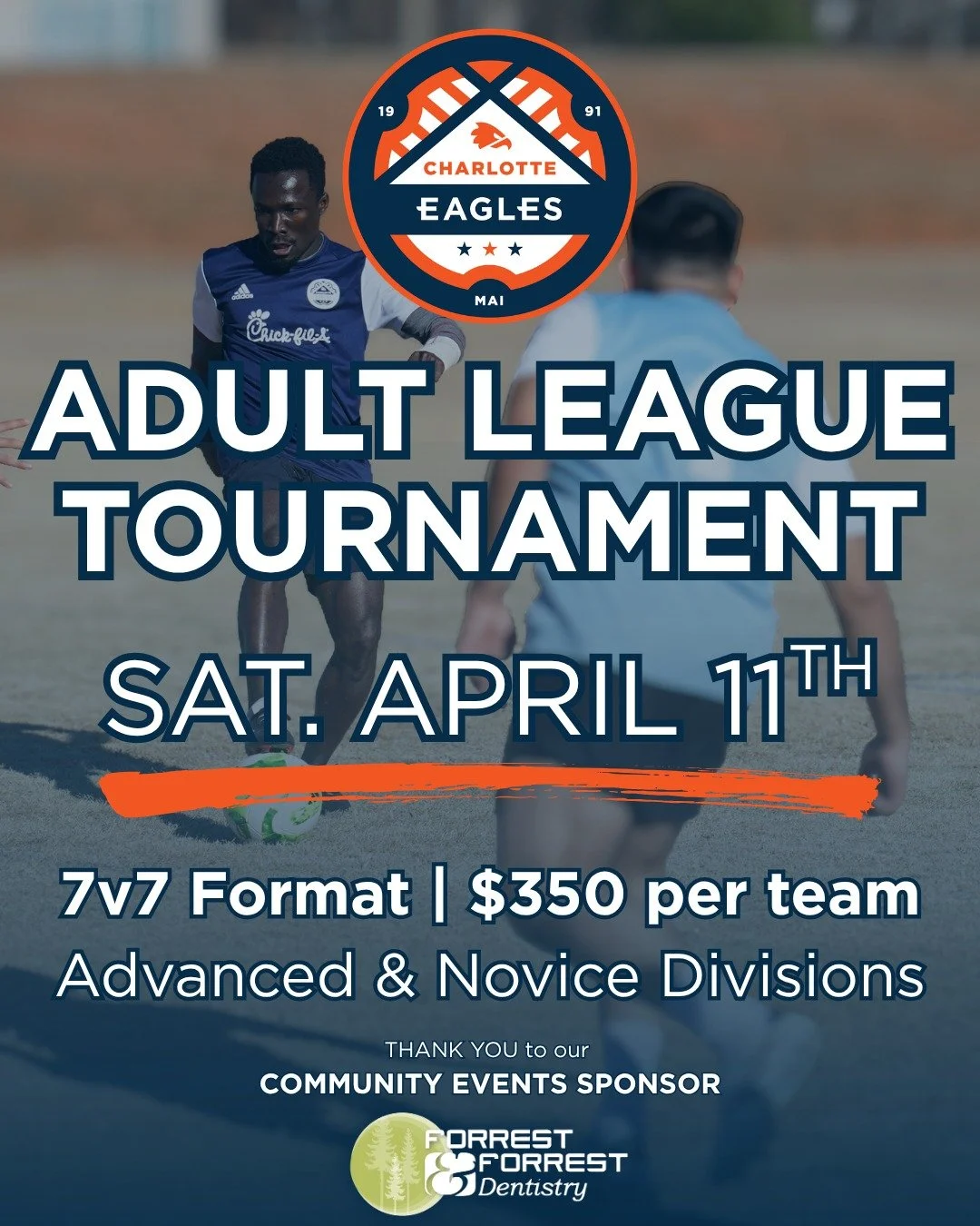 Two weeks out 👀⚽️ 
The Charlotte Eagles Adult League Tournament is almost here! Send this post to the friends you'll be teaming up with 👊

🔗 To register your team or to sign up as an individual, visit the link in bio. 

#SoliDeoGloria 

--------

