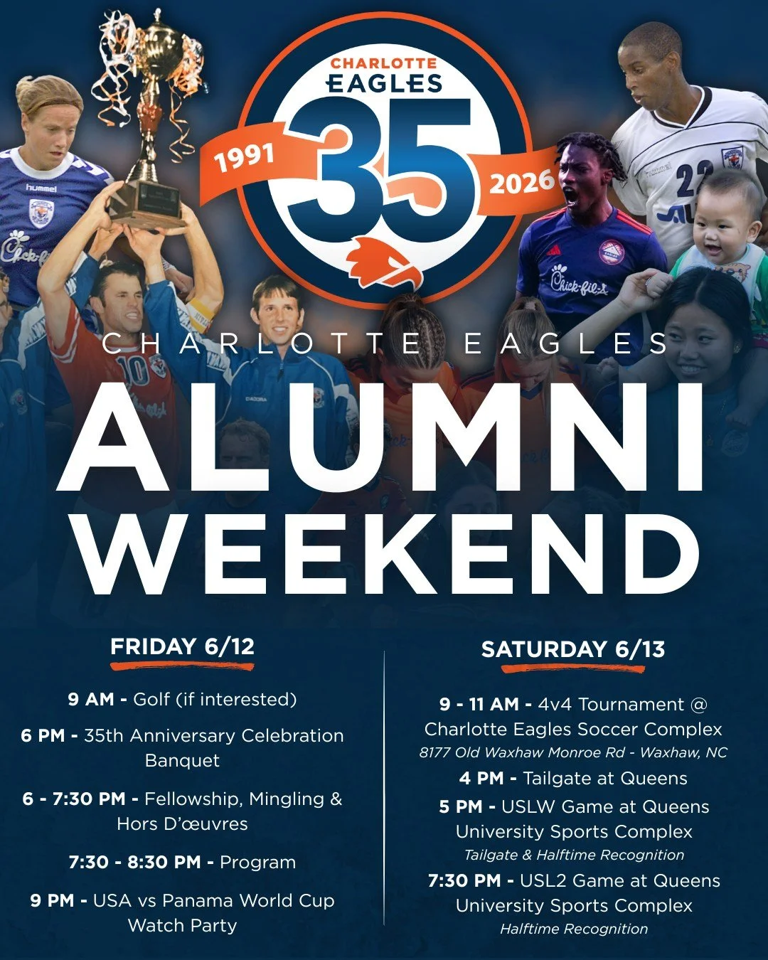 🗣️ CALLING ALL CHARLOTTE EAGLES ALUMNI 📣

&mdash; SAVE THE DATE: 🗓️ June 12th &amp; 13th

Whether you&rsquo;re a former player, former staff, have been apart of our urban programming, or have been associated with the Eagles in any way, you&rsquo;r