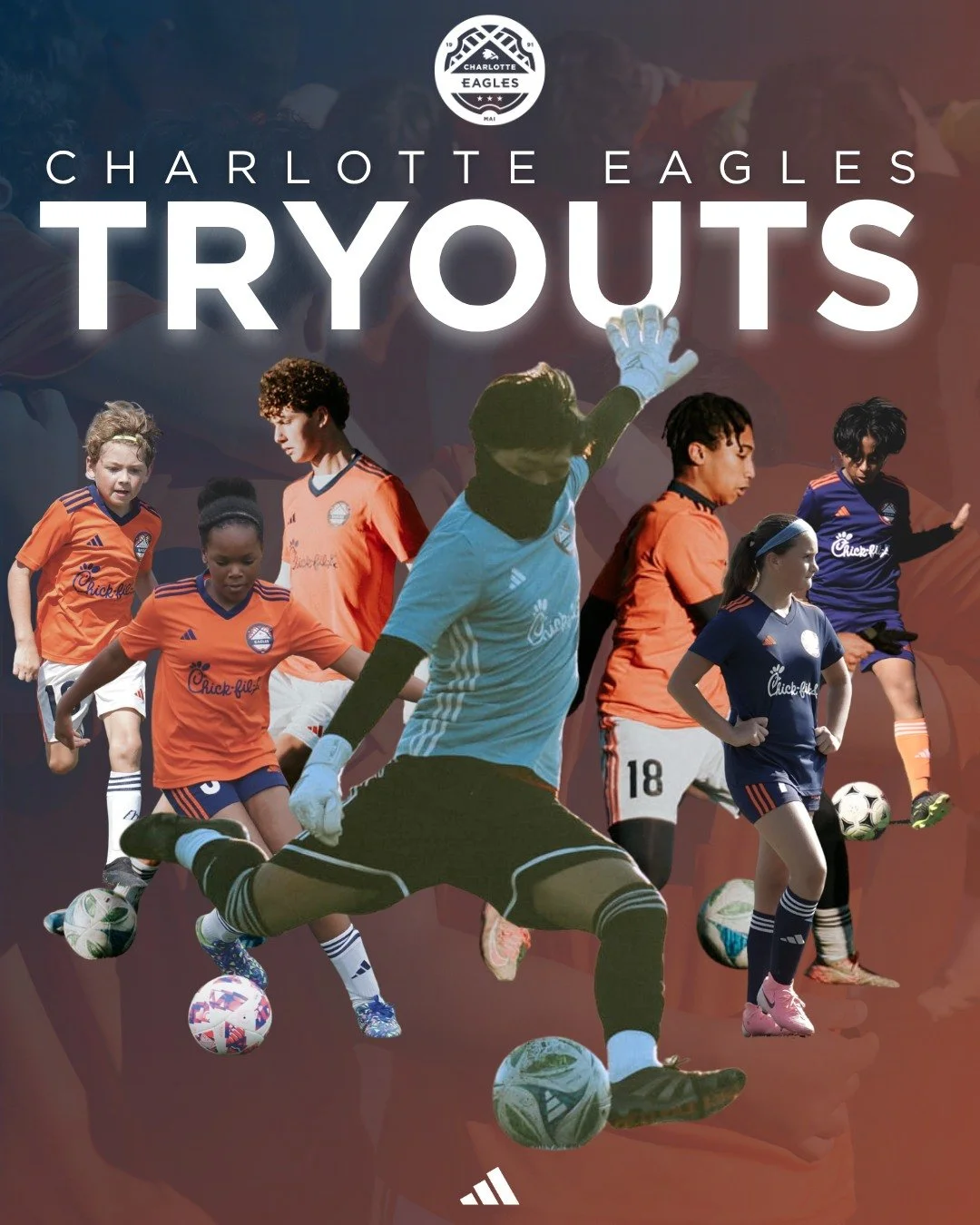 Tryout Season is just getting started 💪

👥 Girls &amp; Boys Club Soccer + Eagles in house Challenge League
📍 Matthews, University &amp; Waxhaw Locations

Register now at the link in bio 🔗 or visit charlotteeagles.com/tryouts-club

#SoliDeoGloria 