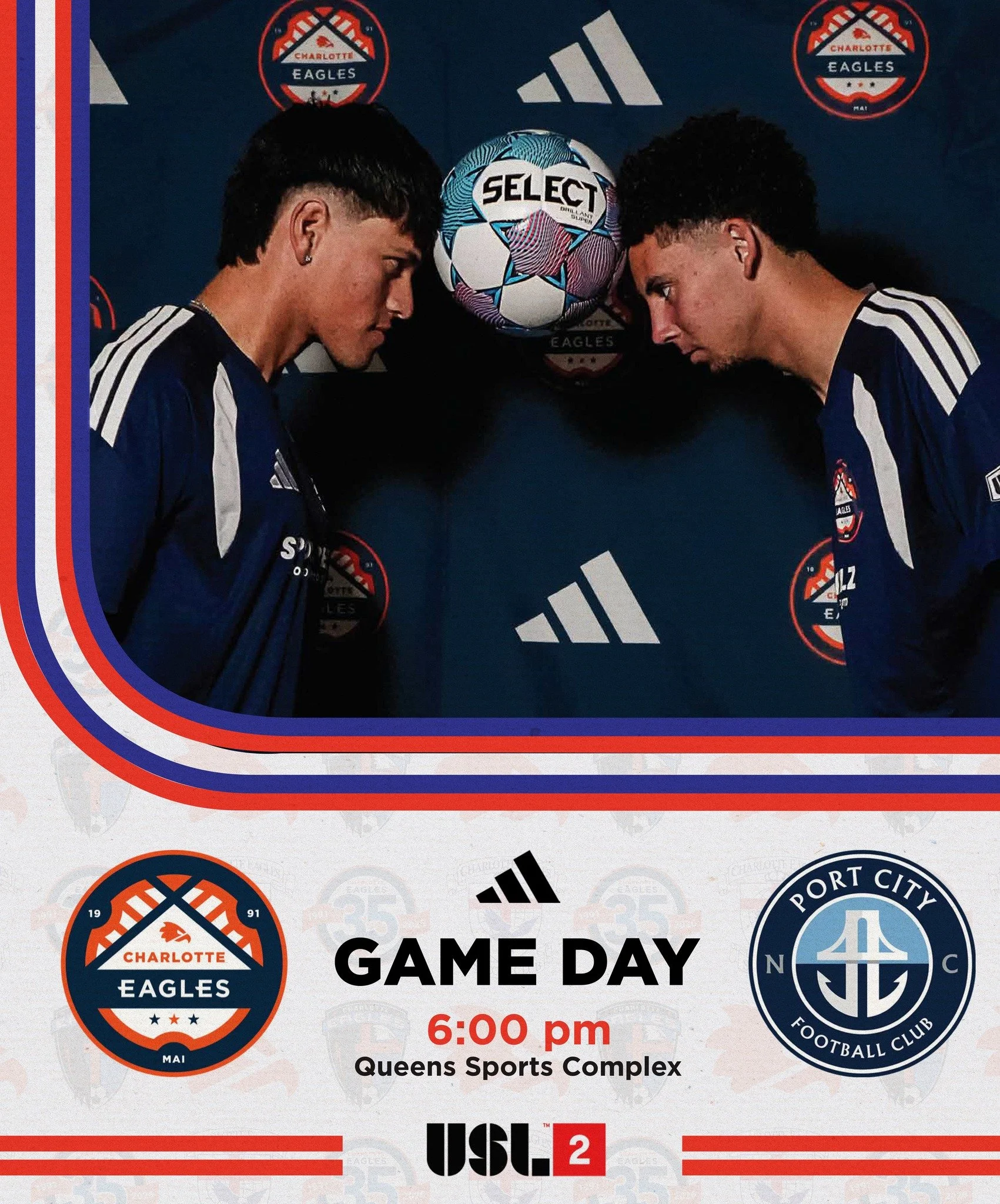 The Eagles are back in action today against @portcity_fc 🦅

see you at Queens University Sports Complex at 6 pm 👊

#SoliDeoGloria | #USLLeagueTwo | #Path2Pro