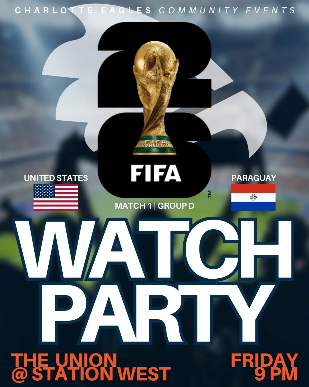 Join us Friday 9pm at the Union @ Station West for our USA vs Paraguay World Cup watch party! 🎉

Interested? Visit the link in bio to RSVP. 

This Community Event is hosted by Charlotte Eagles x @_platform_coffee!

#SoliDeoGloria