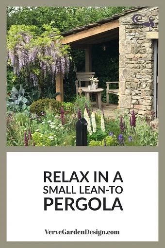 Small Oak Pergola Attached To House in the Welcome to Yorkshire Garden. Designer: Mark Gregory. Image: Lorraine Young/Verve Garden Design.