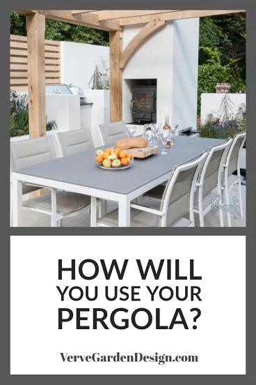 Oak Pergola in Modern Small Garden Outdoor Living Room. Designer: Peter Reader, Living Landscapes Al Fresco Garden. Image: Licensed from Alamy