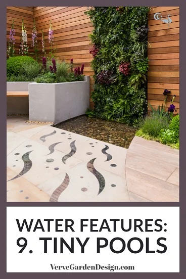 Shallow, pebble-filled pool in modern small garden design. Designer: Jo McCreadie for Marshalls Paving. Image: Chris Denning/Verve Garden Design.