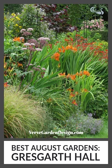 Angelica, Crocosmia, Helenium and Helianthus at Gresgarth Hall in August. Image: Lorraine Young/ Verve Garden Design