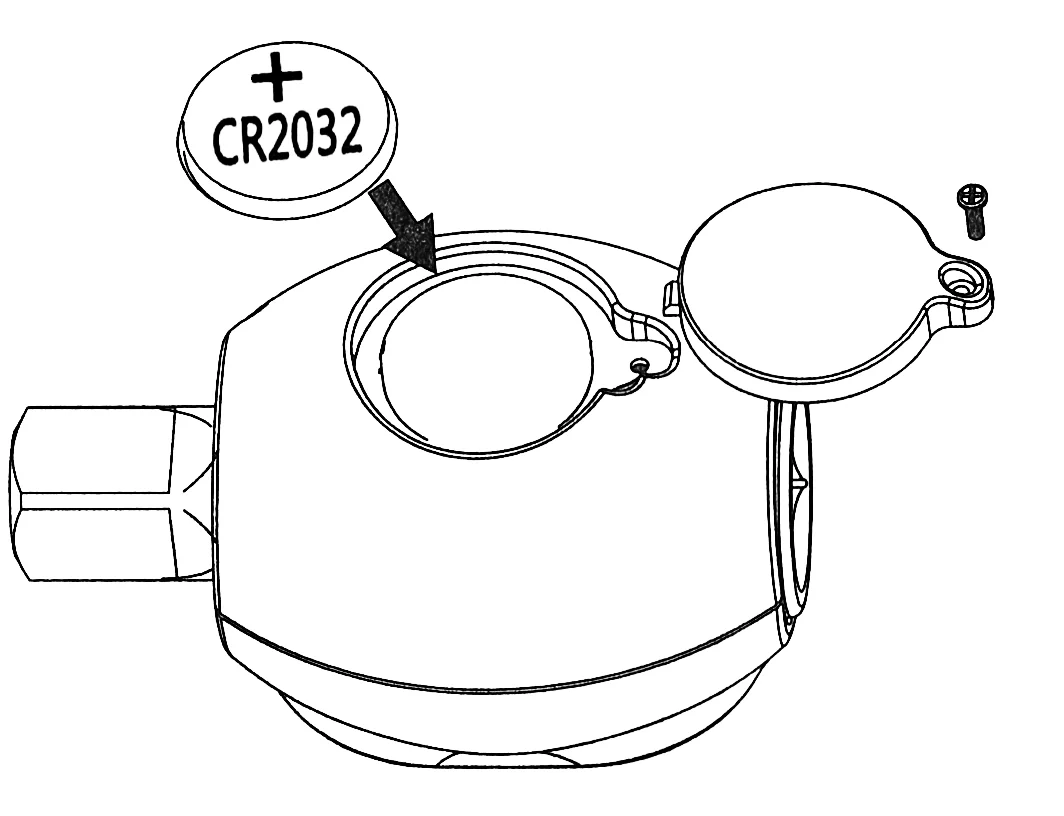 USE CR2032 OR EQUAL. INSTALL WITH PLUS SIDE UP. REPLACE COVER AND SCREW.