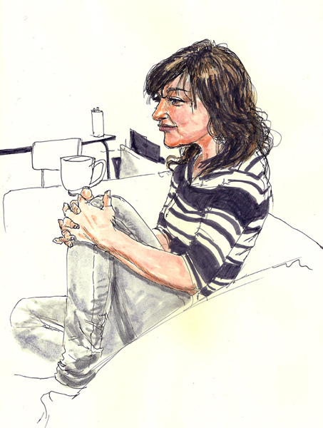 live drawing with Microns and markers of Cyn watching Dexter.