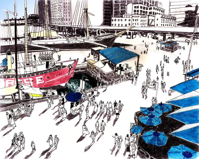 Wandering South Street Seaport before the storm.