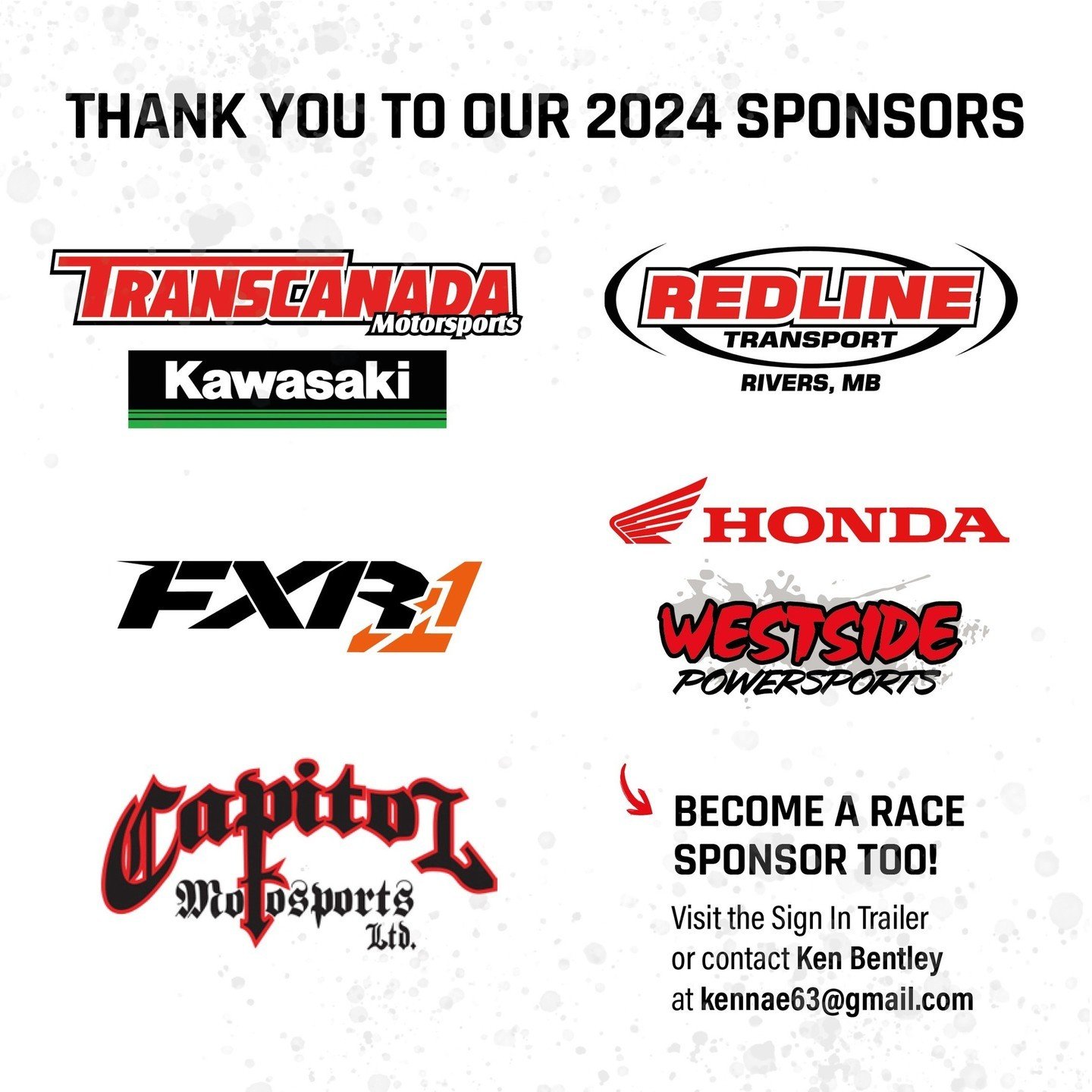 Excited to have @transcanadamotorsport , RedLine Transport, @canadakawasaki @fxrfactoryoutletsuperstore @westsidepowersports @hondacanada and @capitolmotosports as our sponsors for 2024! ⁠
⁠
Interested in becoming a race sponsor too? Contact Ken Bent