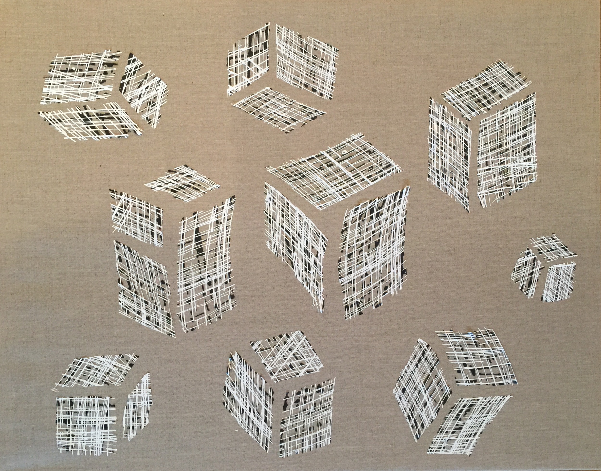 Eric Decastro white cube and black and white doors 2016 mixed media acrylic on canvas 80 x 100cm