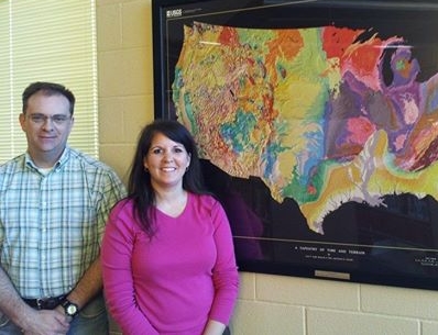 Clayton Cathey presented A Tapestry of Time and Terrain Map to Karyn Flowers at Parkway High School in Bossier City.