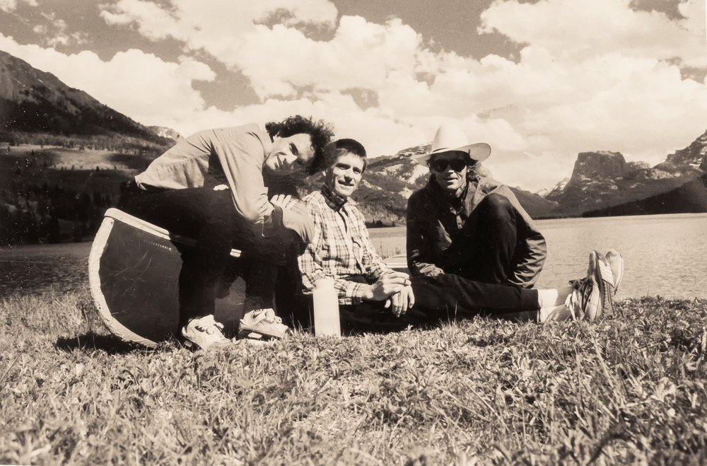 Paul Brennan, Creighton King, and myself at the Green River Lakes in the summer of 1991.