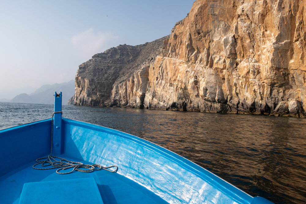 Near Kumzar, Oman, in the Strait of Hormuz.