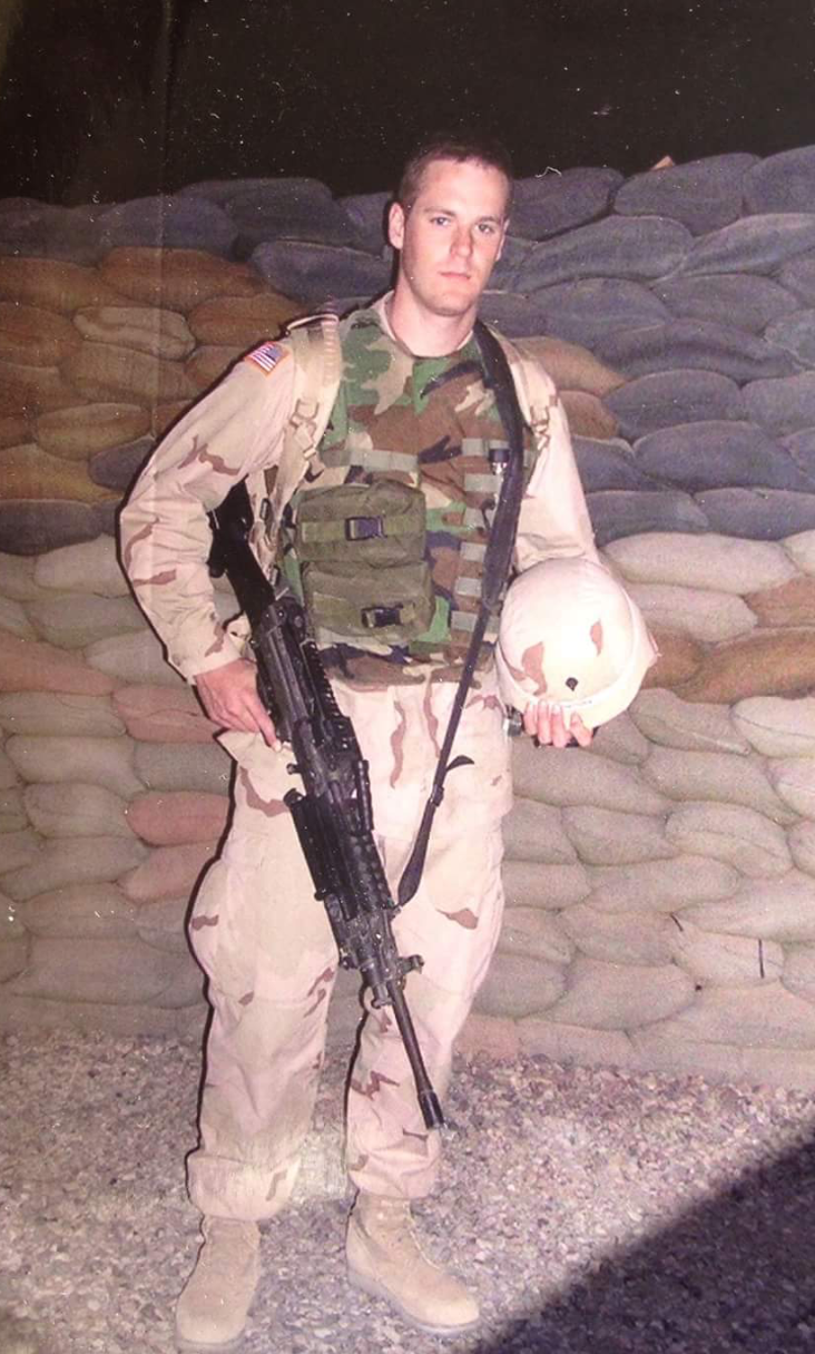 Elliott Woods as a soldier in Iraq, 2004