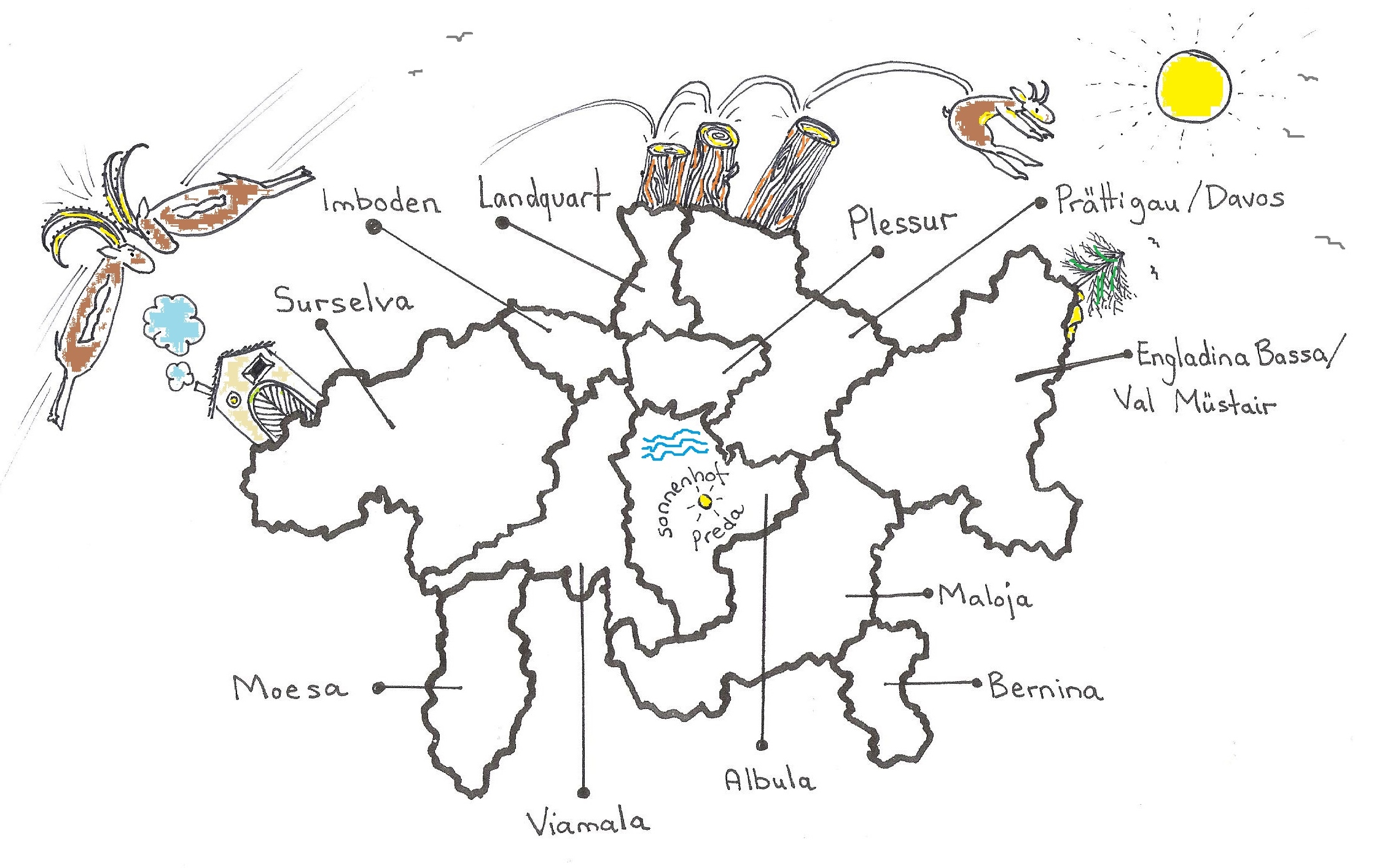 Graubünden ist heute in 11 Bezirke geteilt.