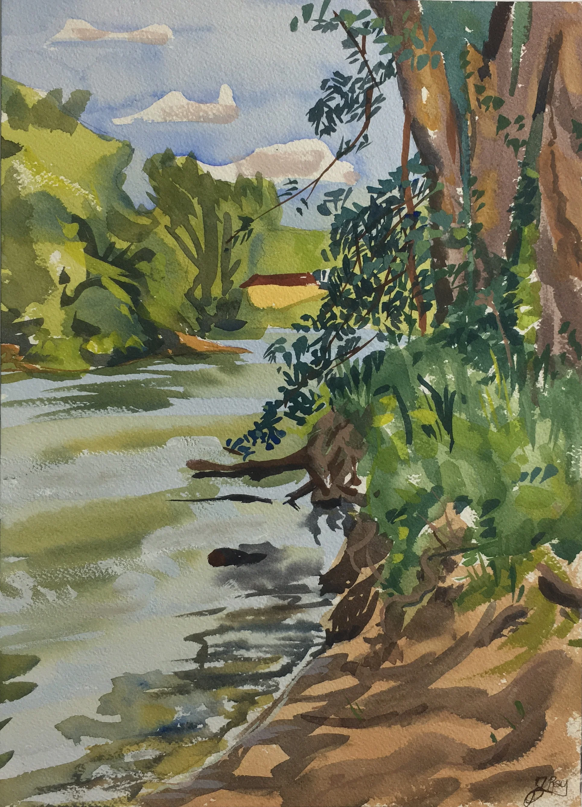 Riverside Foliage, St. Joseph River, 14"x10"