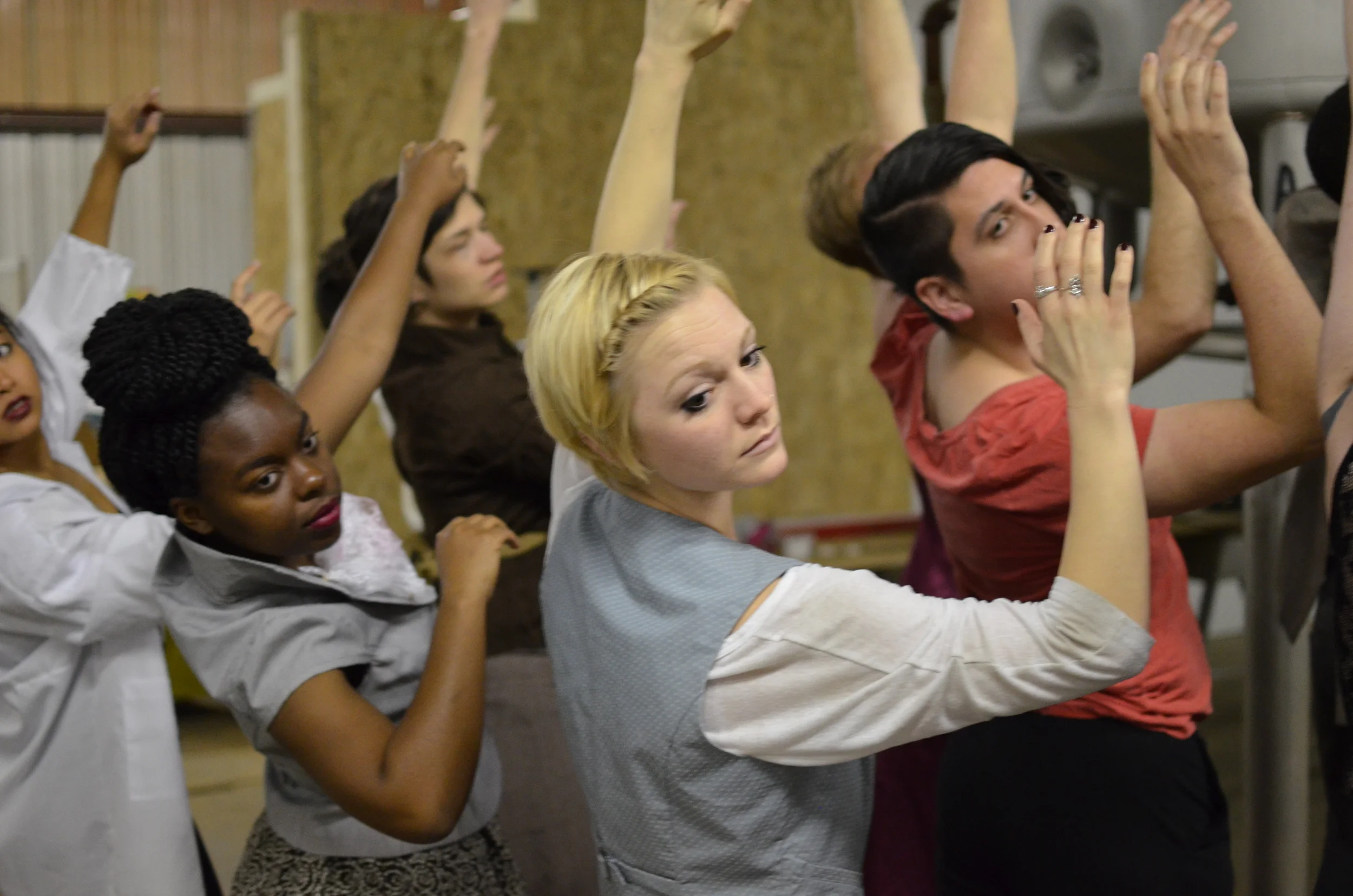  From Left to Right. Cassandra Hlong, Domonique Edwards, Jess Shell, Emily Luedtke, Stephen Loch, and Michael Lee in the M.F.A. Concert  Inbalanced/Inversion .  Photo:  Kinne Brown Photography . 