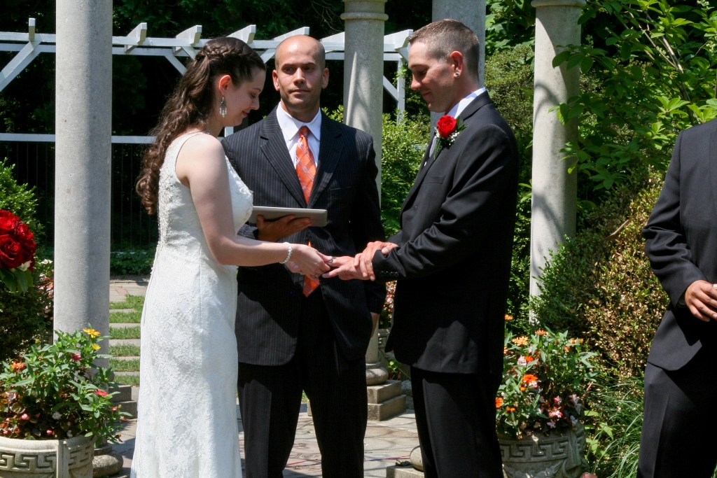 Sayen Garden Wedding Officiant Ring Exchange