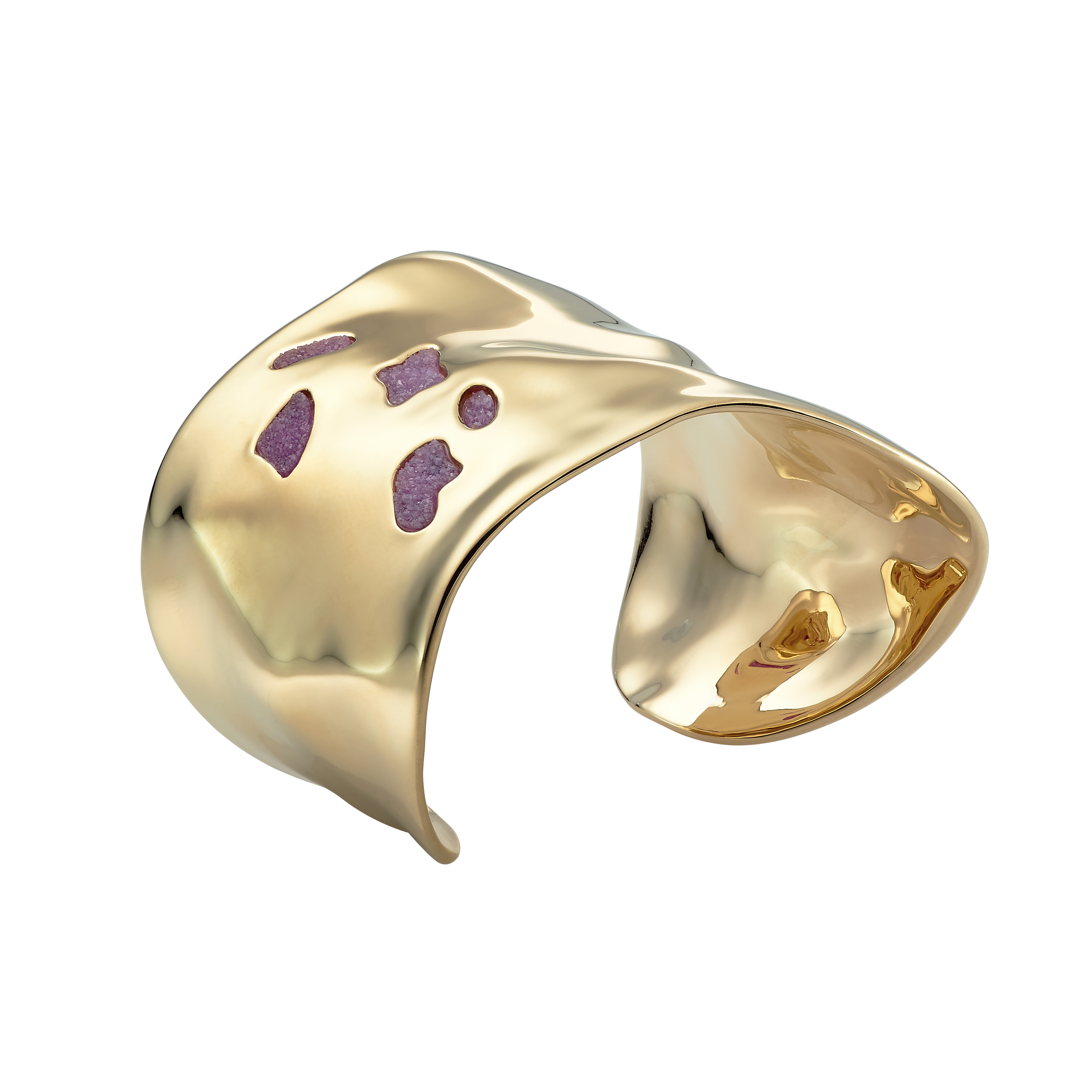 Copy of Armreif / Cuff in Gold with purple Achate Gemstones