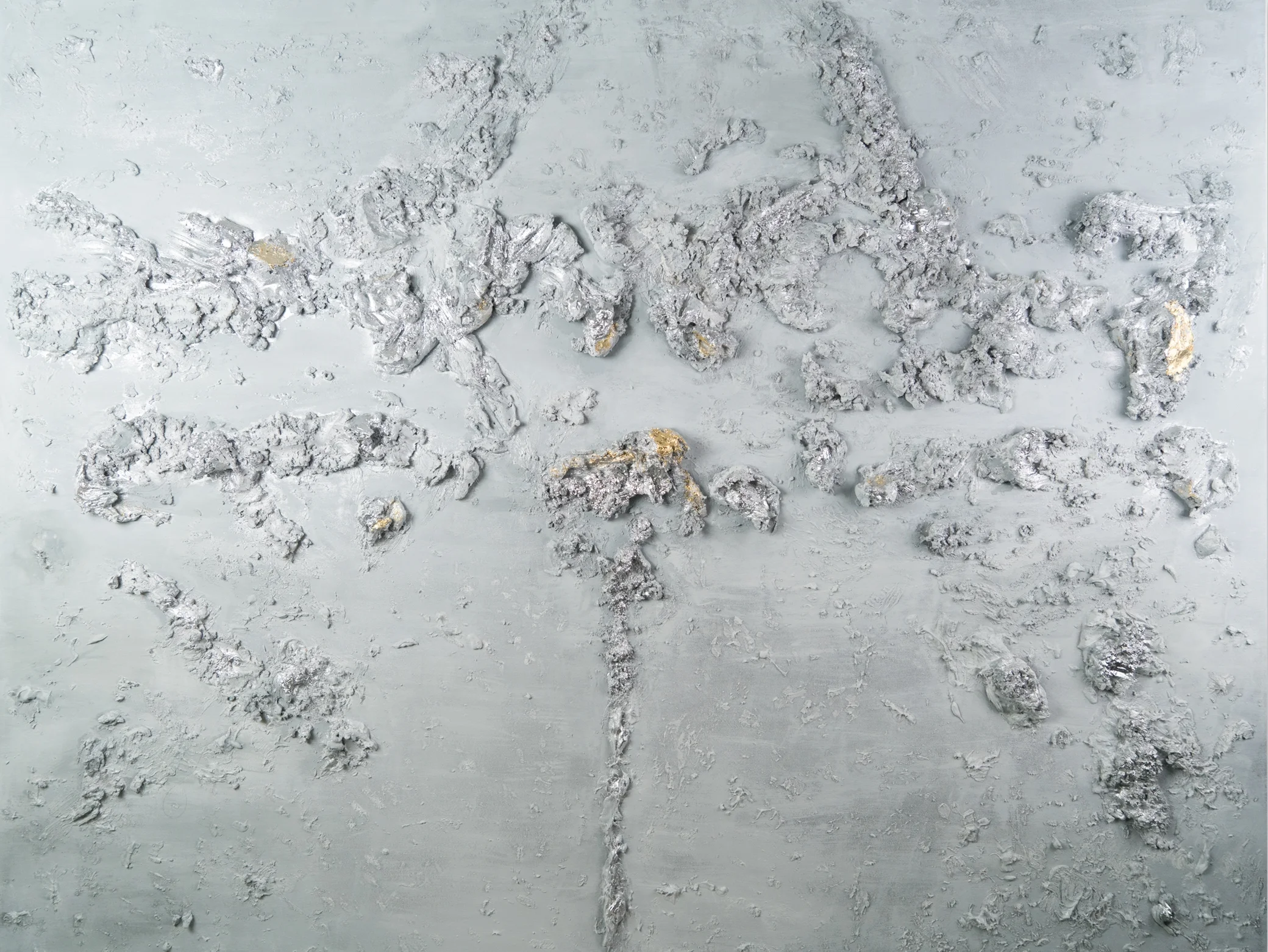  mixed media / beton / acryl / lack / sterling silber / 24 ct gold auf leinwand  160 x 140 x17,5 cm  2014 