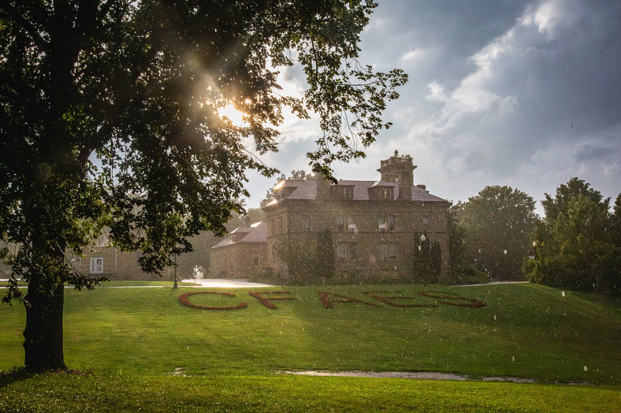 "Admin Building in Rain" CFAES Wooster Campus. The Ohio State University. Saturday July 26, 2025
