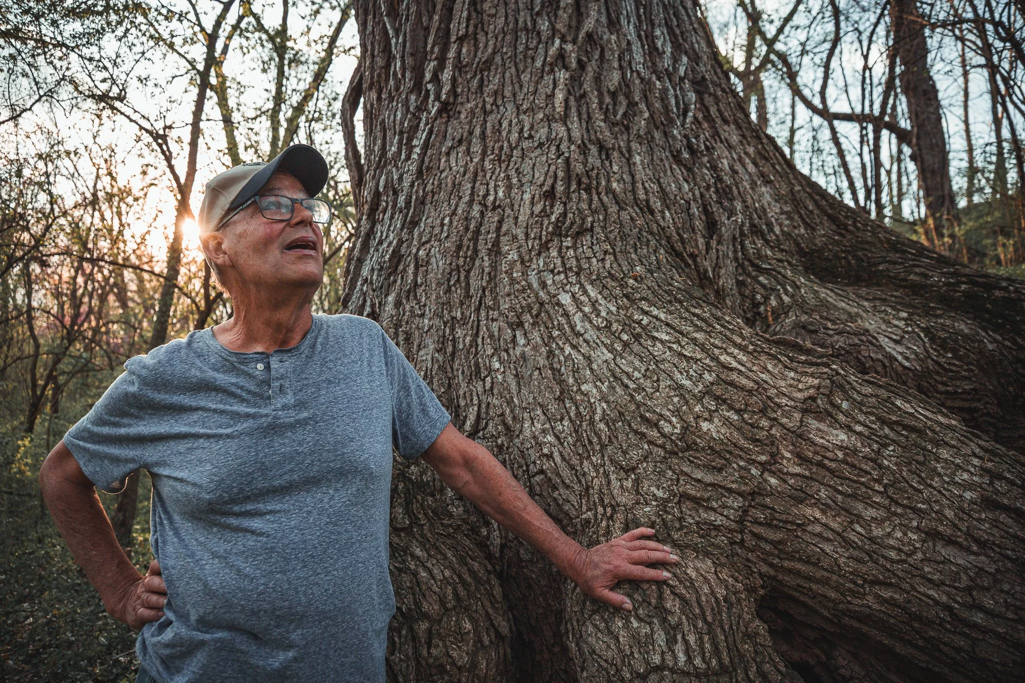 Gary Pennell with giant Oak tree along Maumee River, Ohio.  4.30.25
