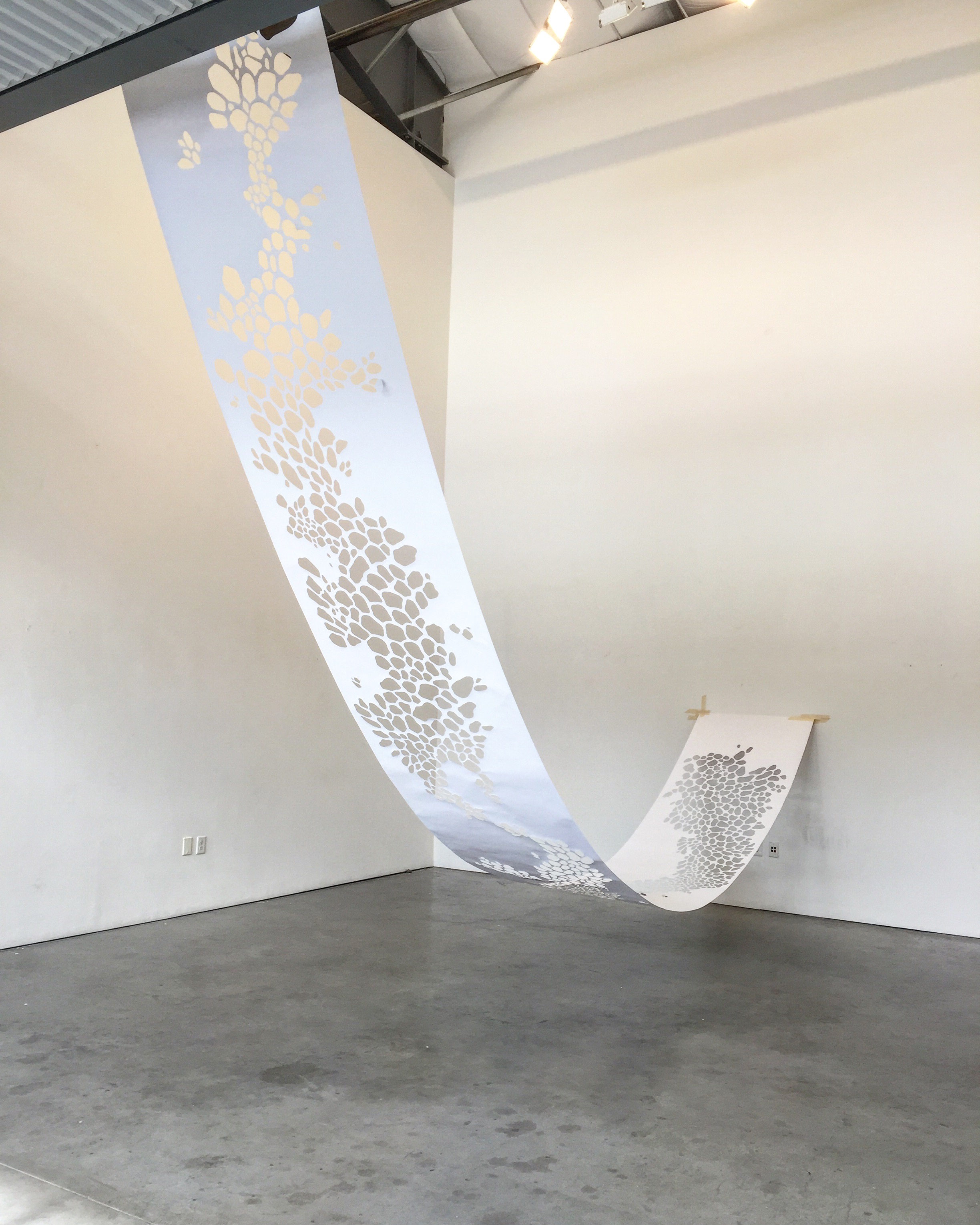 Limiting My Own Growth (Without Performance) Handcut Paper 3" x 30' 2017 Pictured here installed in The Atrium at California College of the Arts.