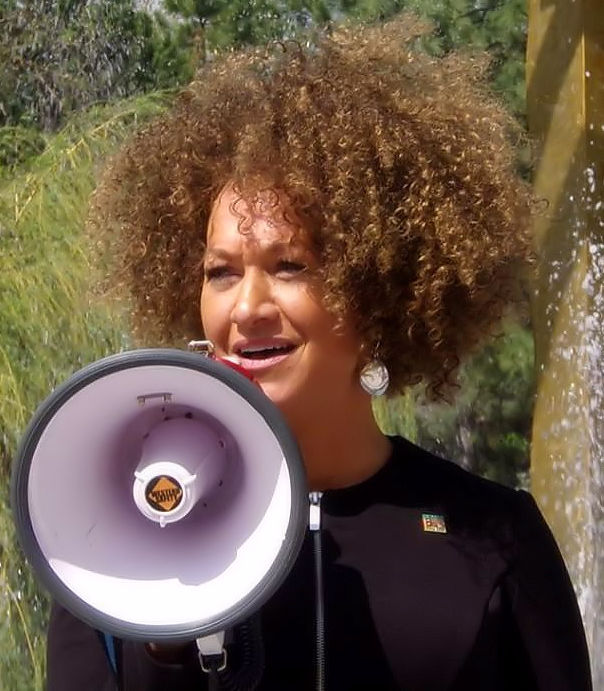 Rachel Dolezal speaking at a Spokane, WA rally in May 2015. (Credit: Aaron Robert Kathman .)