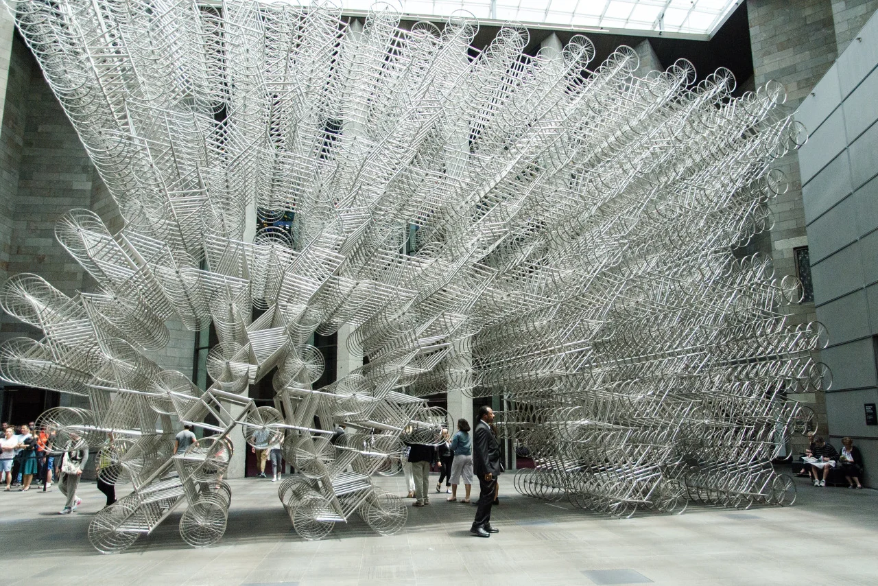 Ai Weiwei’s “Forever Bicycles” sculpture on display in the lobby of the National Gallery of Victoria, Melbourne, Australia.