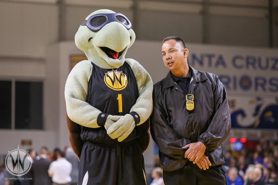 Mav'Riks standing guard at the Santa Cruz Warriors game on January 2, 2015 at Kaiser Permanente Arena in Santa Cruz, California. (Photo: Tim Cattera Photography/SC Warriors 2015)