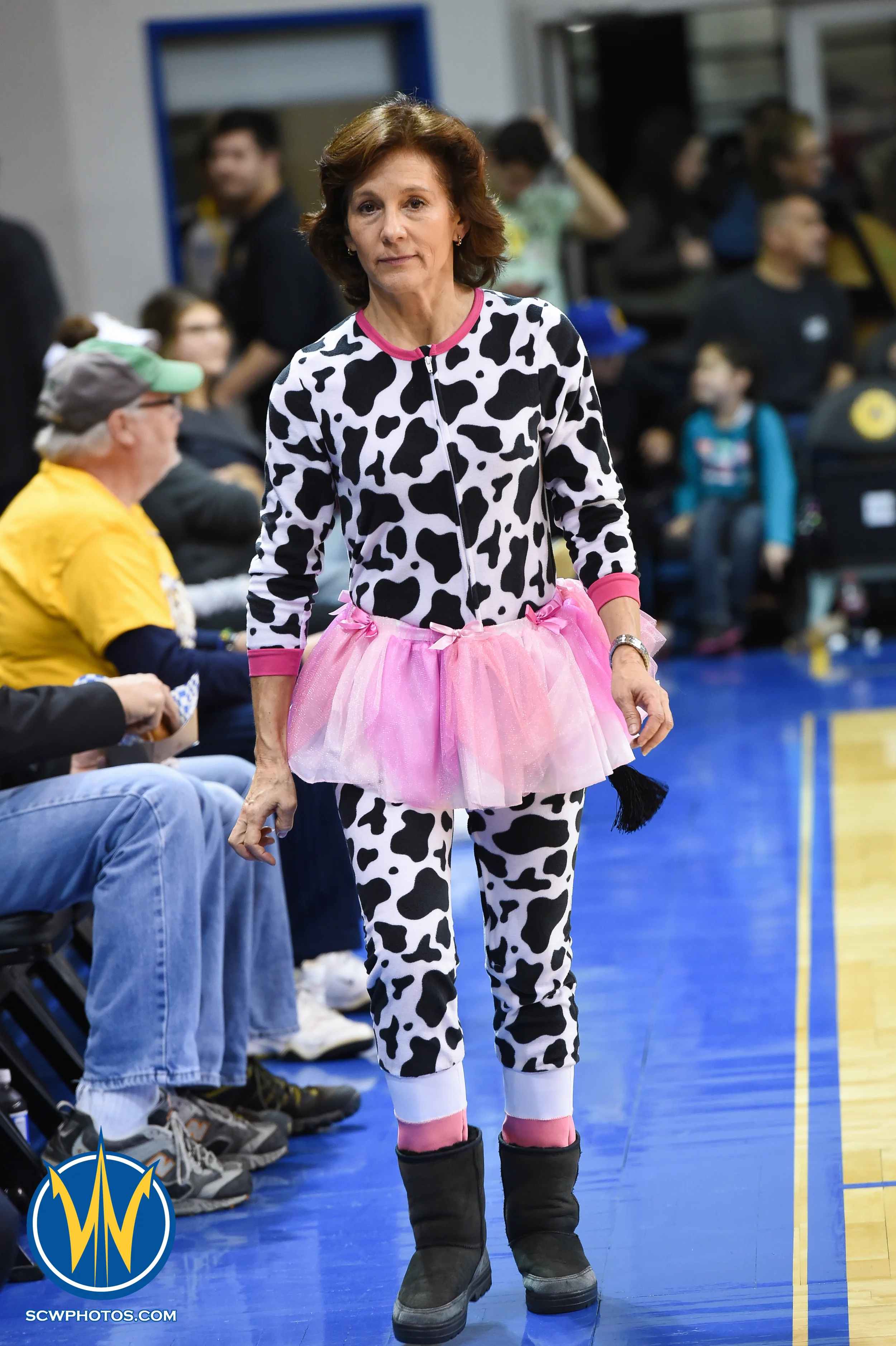 Santa Cruz Warrior fan supporting Pajama Night at the Santa Cruz Warrior game on 1/22/16 at Kaiser Permanente Arena in Santa Cruz California. (Phil Pasag/SC Warriors 2015)