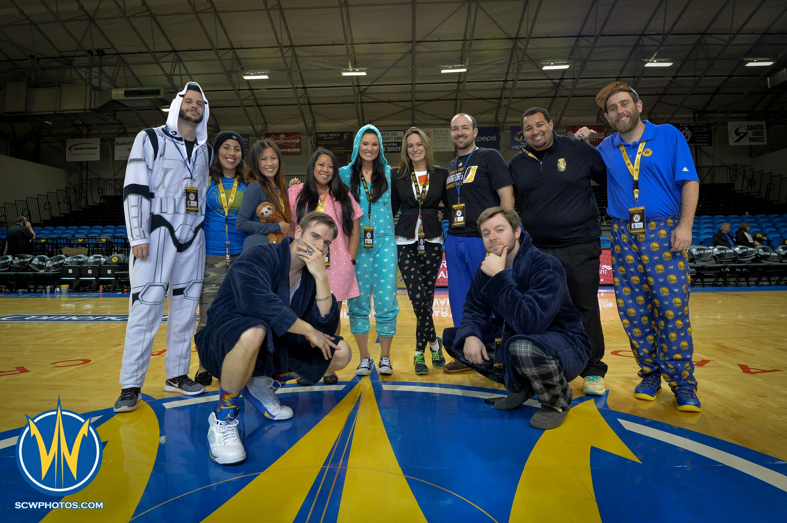 Santa Cruz Warrior staff supporting Pajama Night at the Santa Cruz Warrior game on 1/22/16 at Kaiser Permanente Arena in Santa Cruz California. (Phil Pasag/SC Warriors 2015)