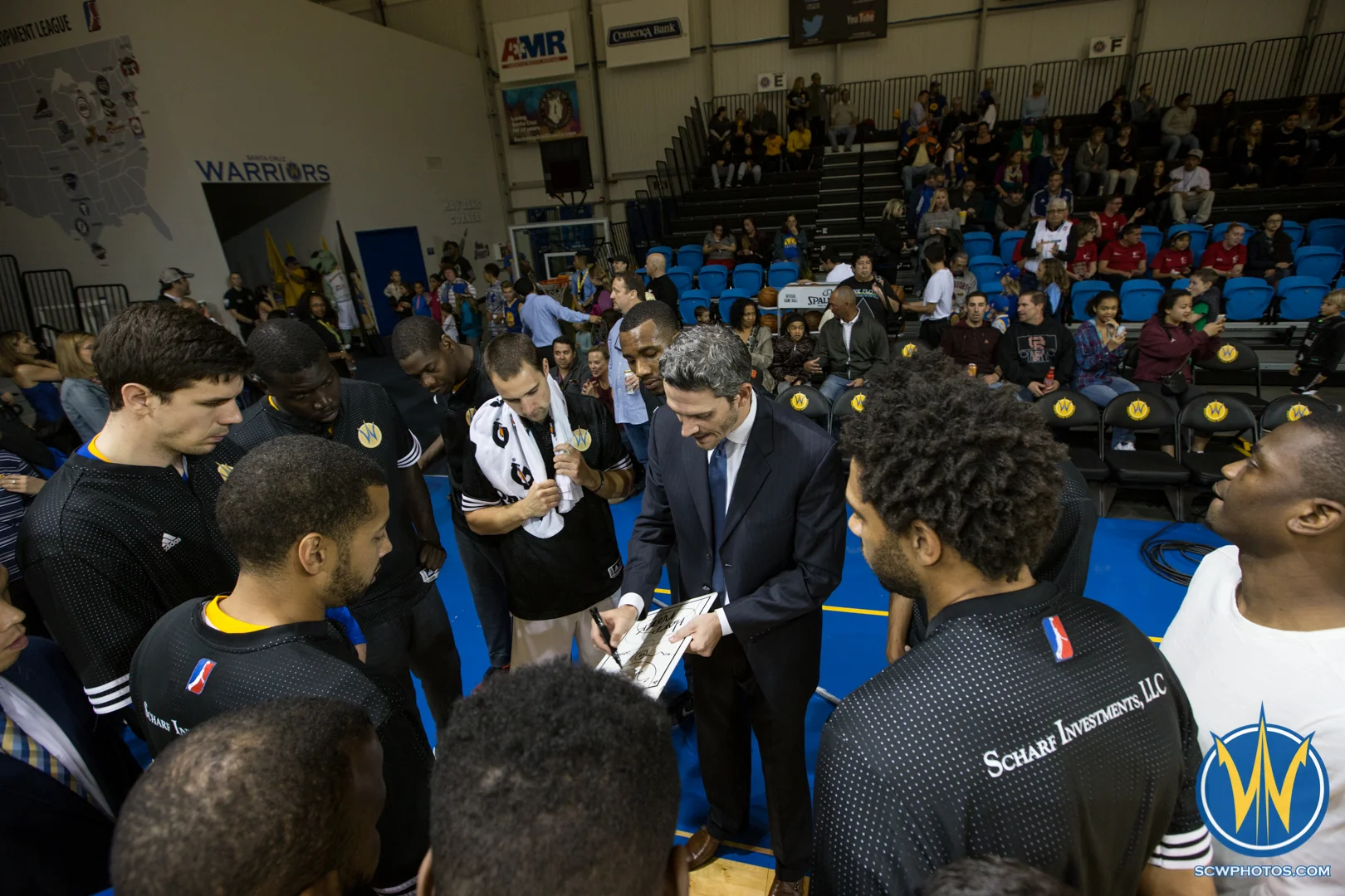 Head coach Casey Hill preps the players before the game at Kaiser Permanente Arena on February 19, 2016 (Photo: Ariel Nava Photography)