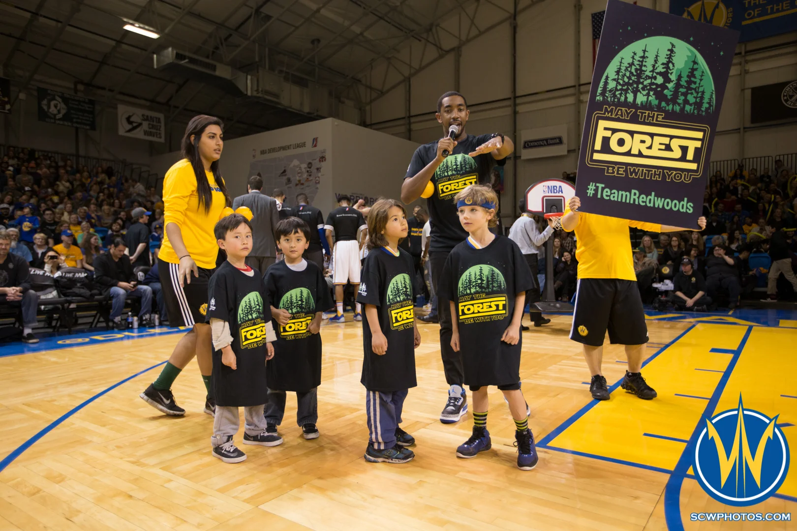 Four young dunk contestants wait to find out who won at Kaiser Permanente Arena on February 26, 2016 (Photo: Ariel Nava Photography)