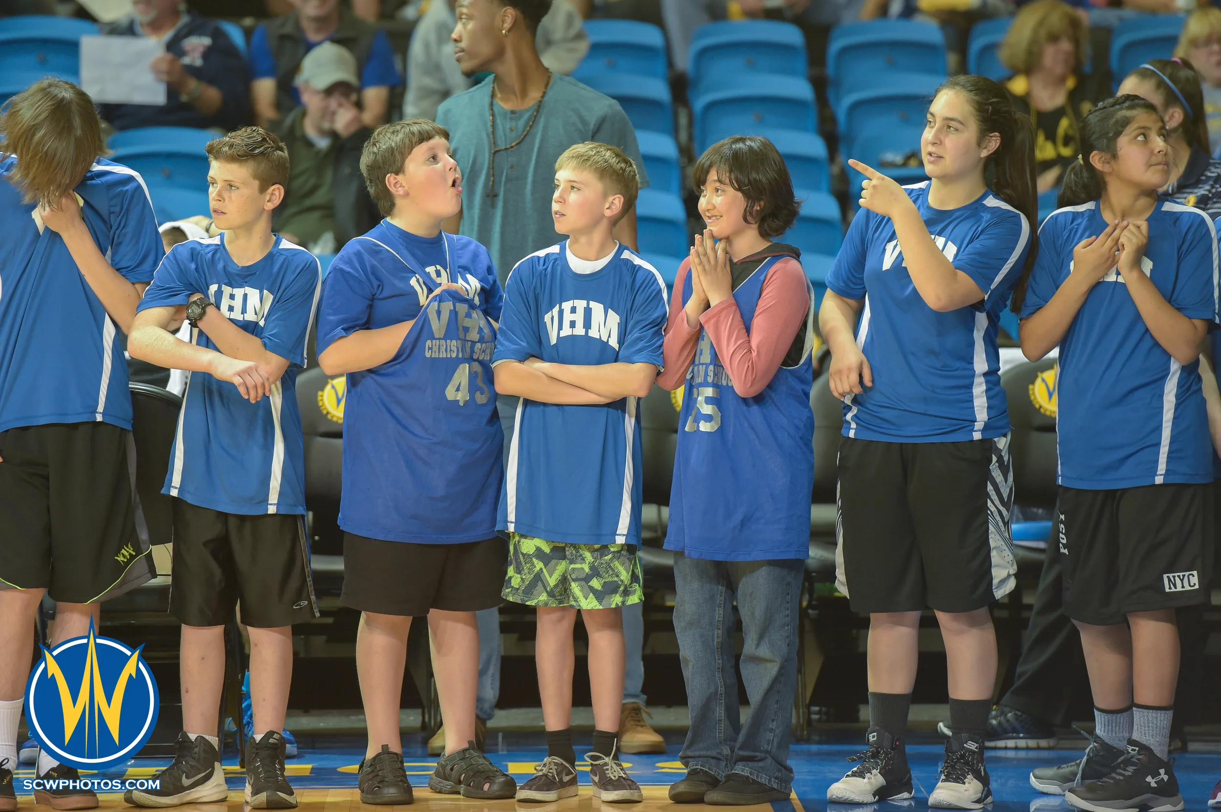 VHM School waits patiently before getting paired with their National Anthem Buddies before the Santa Cruz Warriors vs Bakersfield Jam game on 3/2/16 at Kaiser Permanente Arena in Santa Cruz, California. (Photo: (Phil Pasag Photography) /SC Warriors 2016)