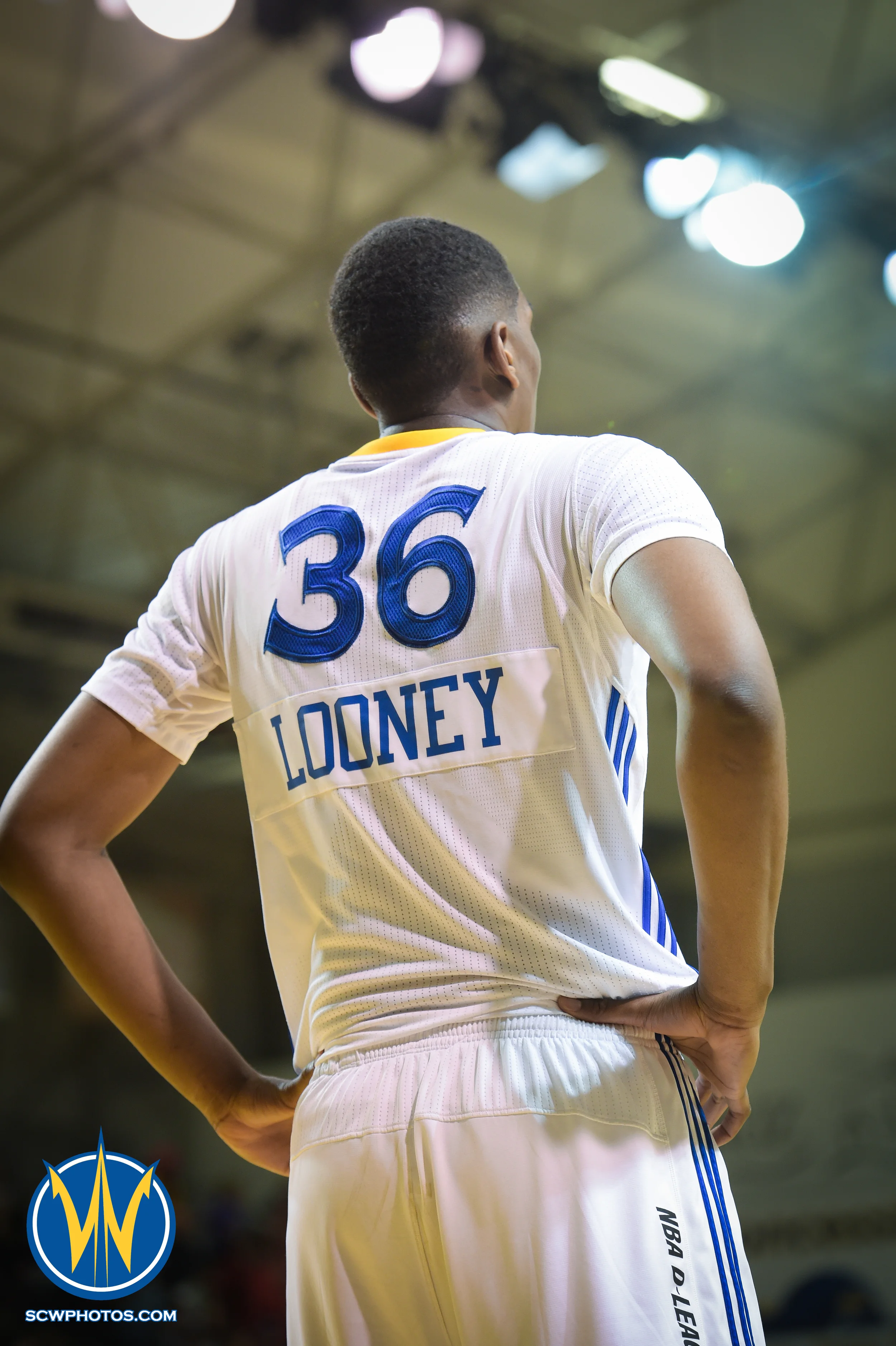 Kevon Looney waiting for the plat to start at the Santa Cruz Warriors vs Delaware 87ers on 3/13/16 at Kaiser Permanente Arena in Santa Cruz, California. (Photo: (Phil Pasag Photography) /SC Warriors 2016)