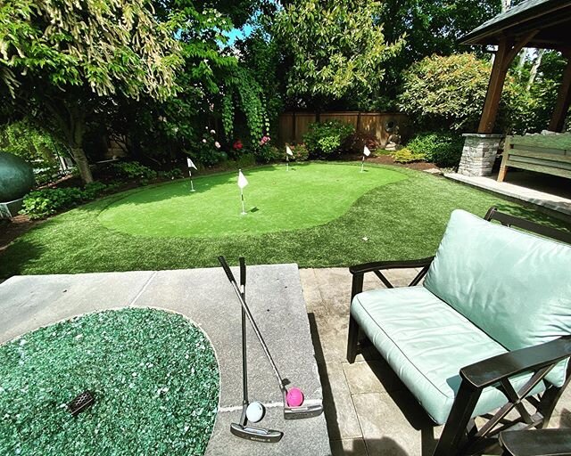 Every landscape project is a unique combination of features, style, and plants.  This backyard has plenty of places to lounge and a putting green for entertaining family and friends.