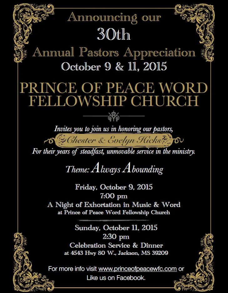 30th Pastoral Appreciation: Celebration Service and Dinner