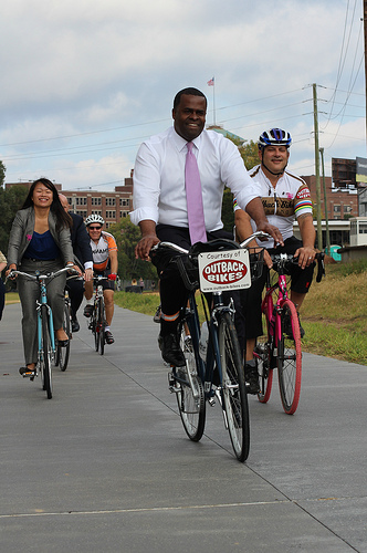 Kasim Reed biking the Beltline's Eastside Trail (photo from peopleforbikes.org