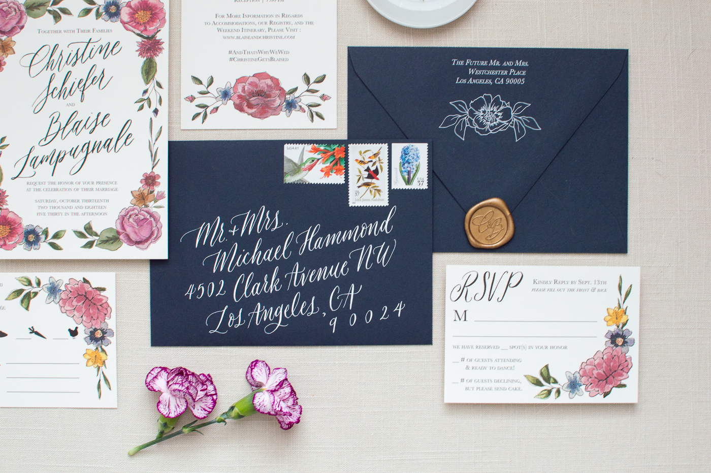 floral wedding invitations | custom wedding invitations | ElisaAnne Calligraphy wedding invitations | fall wedding invitation design | invitation inspiration | the transept otr | calligraphy wedding invitations