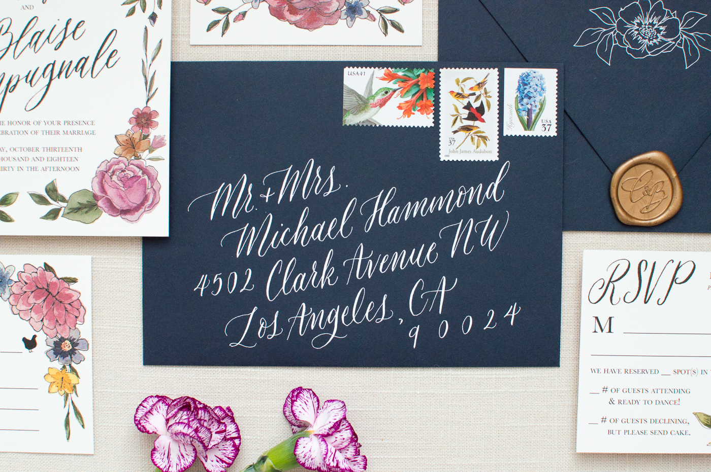 floral wedding invitations | custom wedding invitations | ElisaAnne Calligraphy wedding invitations | fall wedding invitation design | invitation inspiration | the transept otr | calligraphy wedding invitations