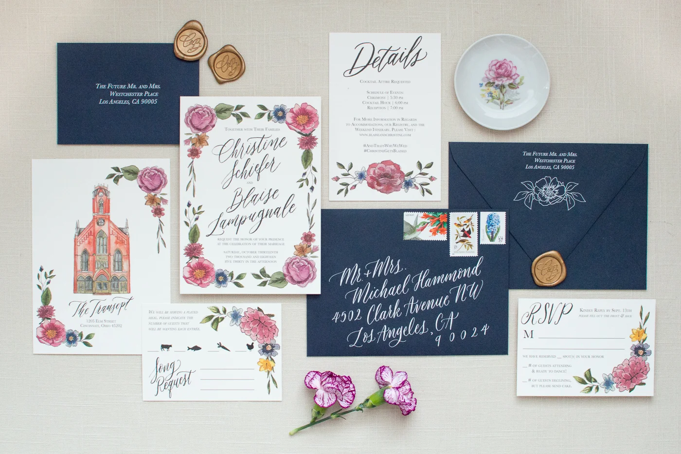 floral wedding invitations | custom wedding invitations | ElisaAnne Calligraphy wedding invitations | fall wedding invitation design | invitation inspiration | the transept otr | calligraphy wedding invitations