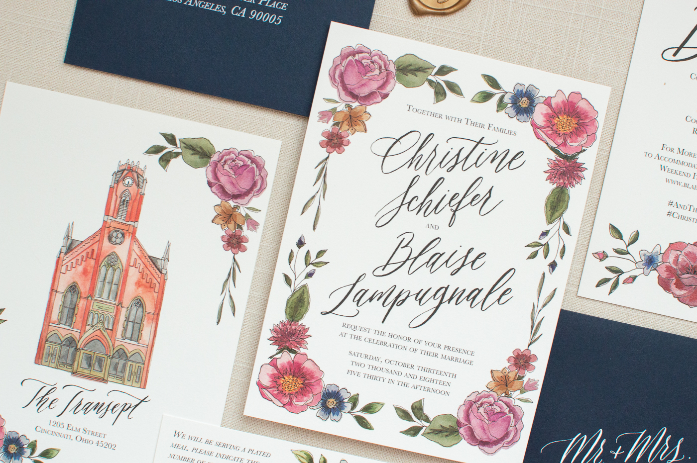 floral wedding invitations | custom wedding invitations | ElisaAnne Calligraphy wedding invitations | fall wedding invitation design | invitation inspiration | the transept otr | calligraphy wedding invitations