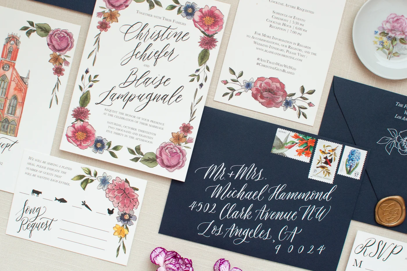 floral wedding invitations | custom wedding invitations | ElisaAnne Calligraphy wedding invitations | fall wedding invitation design | invitation inspiration | the transept otr | calligraphy wedding invitations