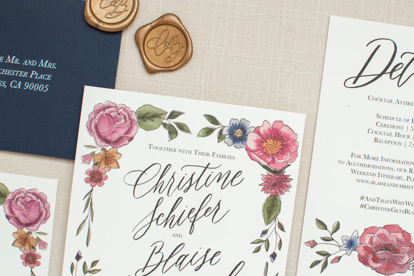 custom wedding invitations | white ink calligraphy | calligraphy wedding invitations | calligraphy envelope addressing | Atlanta wedding calligrapher | Atlanta stationery design | Ohio fall wedding suite