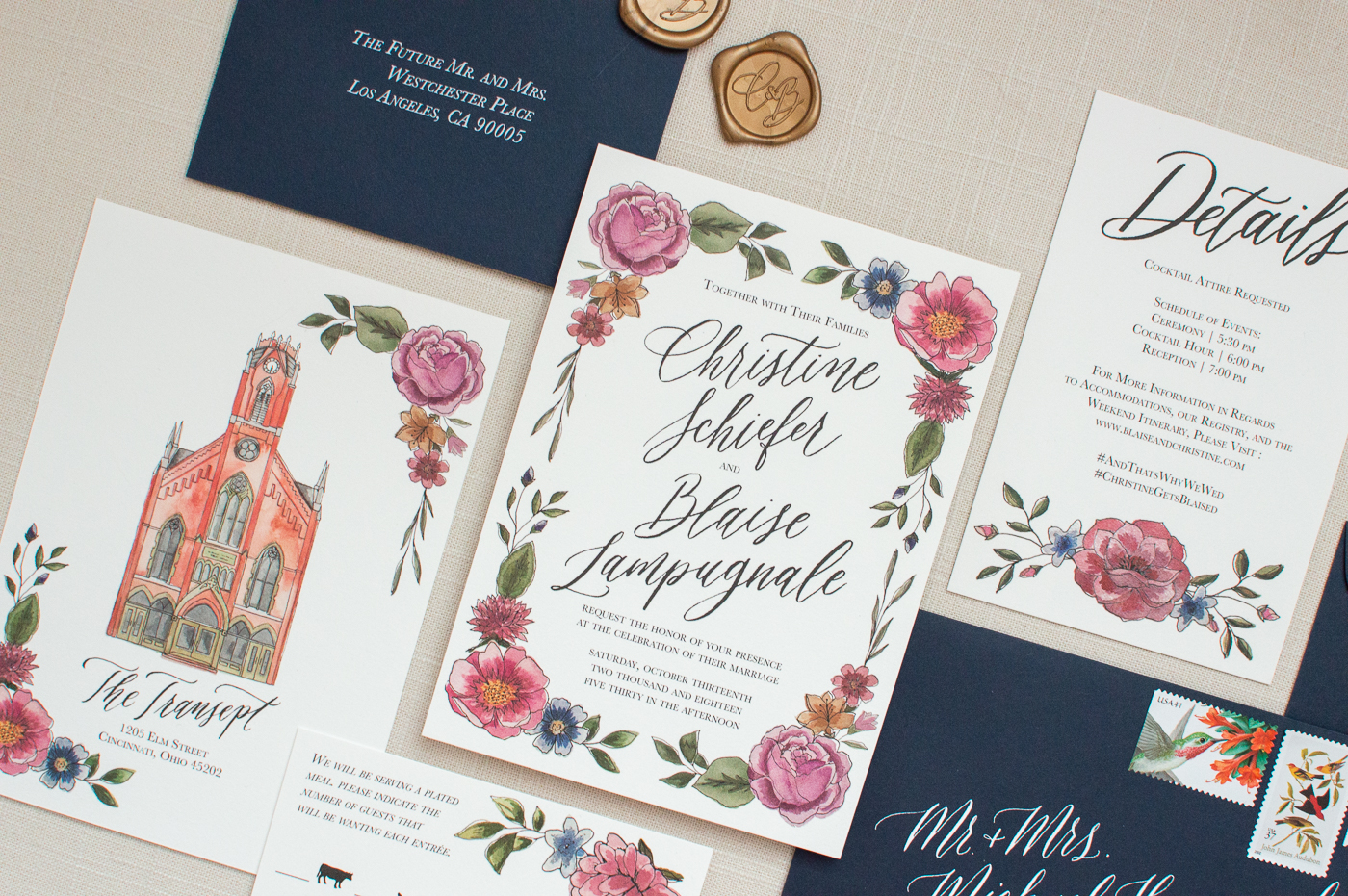 custom wedding invitations | white ink calligraphy | calligraphy wedding invitations | calligraphy envelope addressing | Atlanta wedding calligrapher | Atlanta stationery design | Ohio fall wedding suite