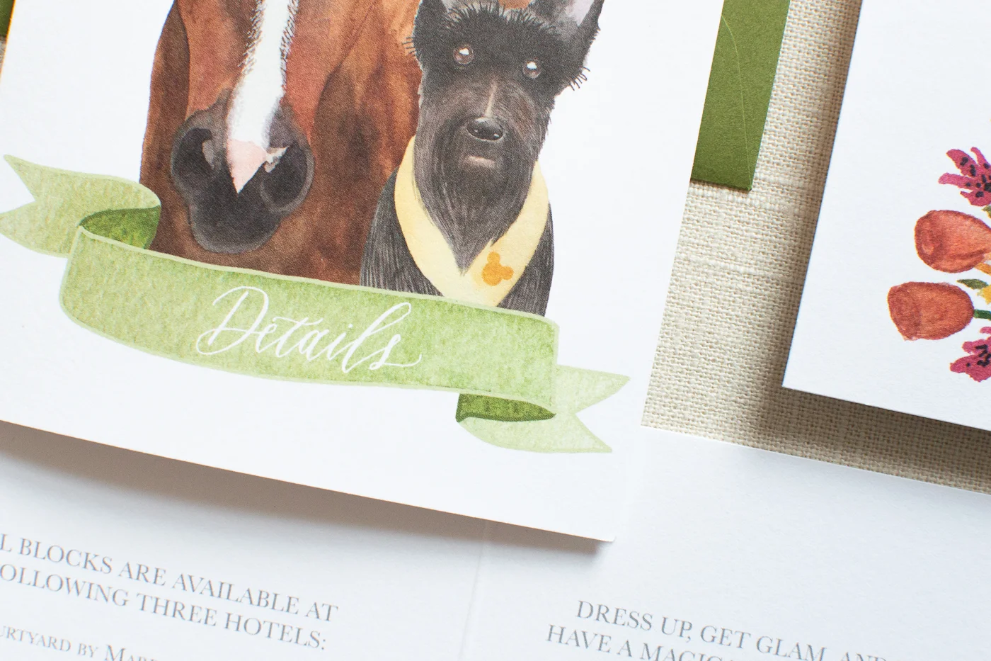 walnut hill farm wedding invitation | venue portrait | pet portrait | custom wedding invitation suite | calligraphy wedding invitations | envelope calligraphy | custom wedding invitation illustrations | forest wedding invitation | north georgia wedding inspiration
